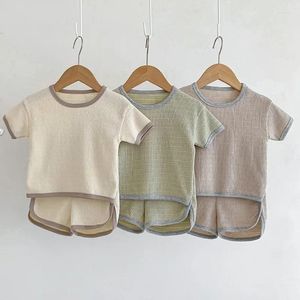 Giyim setleri Kore tarzı doğan bebek kız kızlar takım elbise kısa kollu pamuklu düz renkli t-shirt şort çocuklar set