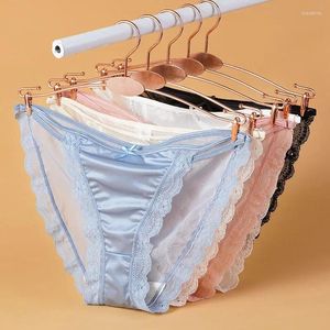 Damenhöschen, sexy Mesh-Höhlen-Slip, Satin, halbe Packung, 5 Farben, atmungsaktive Unterhose, leicht, seidig, bequem, weiblich