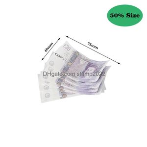 Altre forniture per feste festive Dimensioni del 50% Soldi di scena invecchiati Sterline britanniche Copia bancaria Gbp 10 20 50 100 Note false per video musicali Sviluppa orecchio Dhavm