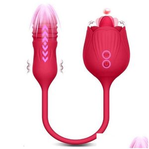 Massaggiatori per gambe Giocattolo Masr Adt Vibratore rosa Femmina Orale Lingua Leccare Clitoride Stimolatore clitoride Spinta Vibrante Uovo d'amore Dildo Adts per Dhoft