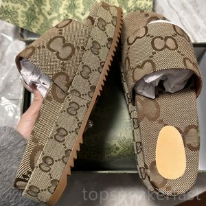 Womens Slippers Platform Sandal Designer Slides fashion Embroidered Canvas Flat Mules Flat Thick Bottom Summer Beach Flip Flops Outside Wear Chunky Mule