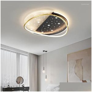 Chandeliers Modern Led Chandelier Round For Living Room Bedroom Kitchen Gold Lustre Star Ceiling Hanging Lamp Home Decor Lighting Dro Dhkqm