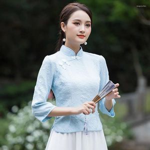 エスニック服プラスサイズ4XL中国のQIPAOトップ女性タン服