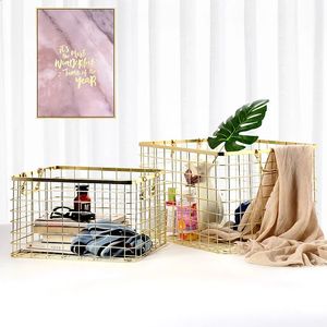 Nordic Home Wrought Iron Metal Storage Basket Desktop Decoration Office Kitchen Bathroom Clothes Cosmetic Box 240223