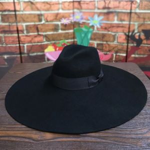 Kobiety 16 cm duża szeroka wełna poczuła kapelusz szyk miękki, ciepła zimowa trilby wstążka bownot kościelna sukienka Fedora Jazz 240130