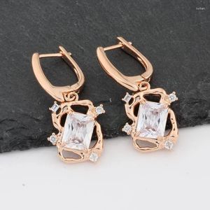 Dangle Earrings For Women 2024 Luxury Natural Zircon 585 Rose Gold Color Fashion Wedding Party Jewelry