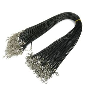 Corda de cabo de cera preta 15mm 2mm fio de couro pu para diy pingente colar presente com fecho lagosta link corrente encantos jóias accessori9330536