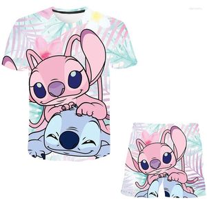 Conjuntos de roupas Moda Criança Menina Verão Stitch Roupas Crianças Set T Shirt Curto 2 PCS Crianças Terno