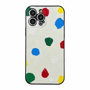iPhone 15 Pro Max Designer Polka Phone Case for Apple 14 13 12 11 XR XS Luxury PU Leather-Included Full-Body Dot Floral Print Embossed Back Cover Coque Fundas White