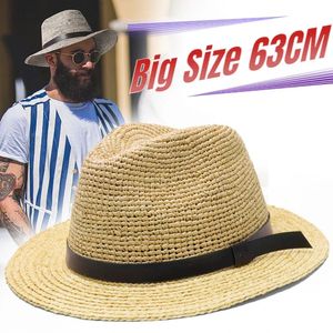 Plus Size 63CM Cappello di paglia Panama Lafite Grass Protezione solare per uomo e donna Parasole da spiaggia per quattro stagioni 240130