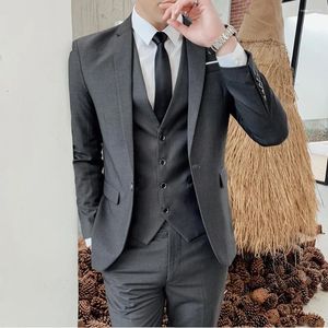 Ternos masculinos terno do noivo vestido de casamento banquete cor sólida fino ajuste negócios casual 3 peça (jaqueta colete calças) traje homme