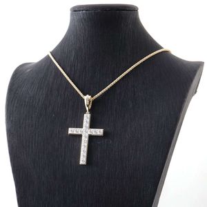 Hip Hop Cross Pendant With VVS Princess Cut Moissanite Diamond Real Gold Jewelry Necklace For Man Women