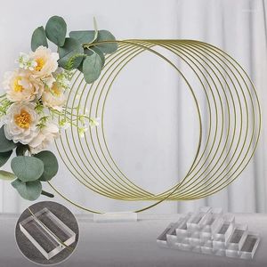 Decoração de festa 10 metal flor hoop centro peça circular macrame ouro com suportes acrílicos resistente diy anel mesa decorati