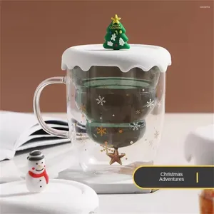 Bicchieri da vino nella tazza di Natale Regalo a doppio strato Simpatico bicchiere d'acqua Prodotti per la casa essenziali con coperchio