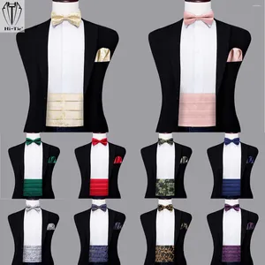 Kemerler Hi-Tie İpek Erkekler Cummerbunds Vintage Resmi Jakar Pailey Bowtie Hanky ​​Kufflinks Cummerbund Belt Kemer Korse Erkek Düğün Prom