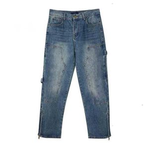 Мужские джинсы, дизайнерские весенне-осенние новые джинсы с тиснением старого цветка, рабочая одежда с буквенным принтом, брюки, повседневные прямые брюки-трубы, широкие брюки