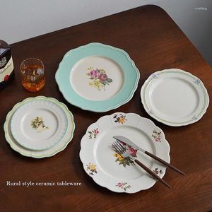 Teller Amerikanischer und europäischer Garten-Retro-Blumen-gewellter Spitze-Keramik-Western-Essteller-Nachmittagstee-Set-Dessert