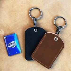 Keychains Vintage PU Leather Keychain Protective Case Door Lock Access Control Tags Proximity Card Elevator Mini Bag Key Tag Ring