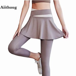 Aiithuug Cross Waistband Skirted Leggings Yoga Golf Skirts Skorts Tennis Dress Skort Drape Soft Active Sports 240202