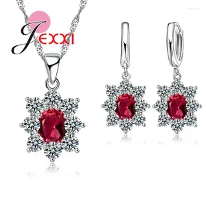 Necklace Earrings Set Charm 925 Silver Needle Jewelry Joyas Gift AAA Cubic Zircon Oval Stone Crystal For Women Pendant SW