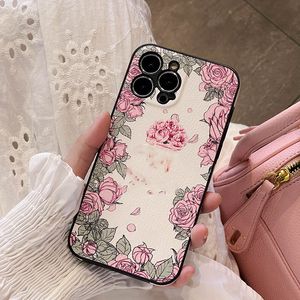 iPhone 14 Pro Max Designer-Blumen-Handyhülle für Apple 13 12 11, luxuriöse PU-Leder-Stoßstange im Lieferumfang enthalten, modische Ganzkörper-Handy-Rückseite mit Blumendruck, Shell, Coque Fundas 22