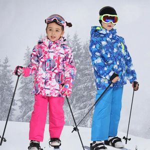 Jackets de esqui terno de esqui crianças inverno -30 graus roupas de snowboard calças de neve ao ar livre fidelas para meninas e meninos