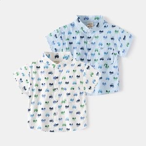 Verão coreano crianças meninos camiseta algodão dos desenhos animados carro impresso camisas de bebê turn down collar casual criança 240122