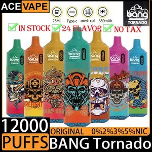 Bang Tornado 12000 Elektronik Sigara 10K Şarj Edilebilir Tek Kullanımlık Vape 650mAh Pil 20ml Ödüllü Pod Bar LED Işıkları