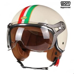 Motosiklet Kaskları Dot 3/4 Açık Yüz Retro Motosiklet Erkekler İçin Kadın Vintage Helikopter Capacete De Moto Bike Cascos Scooter ECE DROP OTU6I