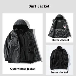 사냥 재킷 겨울 3in1 방수 바람 방수 야외 하이킹 등반 방지 벨벳 두꺼운 따뜻한 통기성 대형