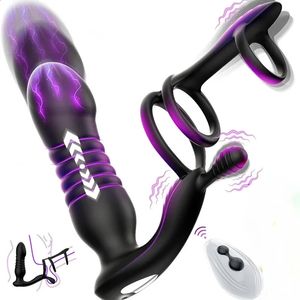 Maschio Thrusting Prostata Massaggiatore Wireless Anal Butt Plug Vibratore Stimolatore del perineo Pene Cock Ring Masturbazione per coppie 240202