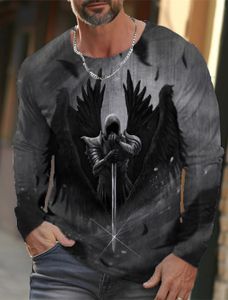 Mens Long Sleeve Tshirt 3D Printing Street ONeck Pullover Large Retro Skull Head 240130