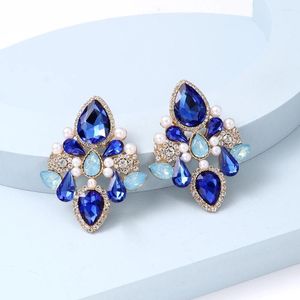 Dingle örhängen Juran blå kristall strass inlagda pärlor för kvinnor högkvalitativa mode bröllopsfest smycken gåva