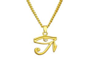 Fashion Mens Designer Hip Hop Jewelry Gold Plated Eye of Horus Pendant Necklace Rhinestone 60cm Long Chain Punk Men Necklaces For 6012419