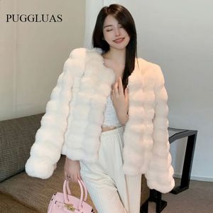 أزياء الشتاء فو فرو معطف نساء كوريا أزياء المعاطف الدافئة الريشة كارديجان قصيرة معطف خارجي سيدة حفلات أنيقة 240125