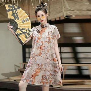 Ubranie etniczne 2024 Chińska sukienka Vintage National Flower Print Sweet Cheongsam Ulepszony qipao tradycyjny wieczór bankietów