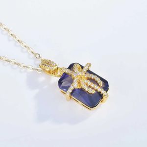 14k Gold Natural Amethyst 45cm halsband hänge för kvinnor fina krage mujer solid 14 k lila ädelsten hänger 240125