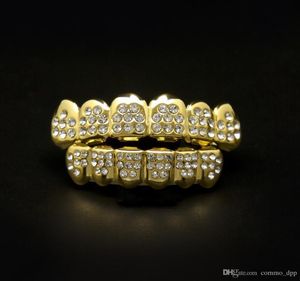 Hip Hop Ouro Prata 8 Diamante Dentes Grillz Conjunto Bling Iced Out Falso Dental Grills Para Mulheres Homens Hiphop Body Jewelry Accessorie8397682