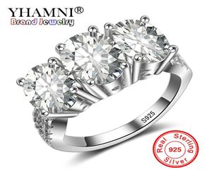 YHAMNI Moda Jóias Real Natural Sólido 925 Anéis de Prata Conjunto de Luxo 3pcs Oval Sona CZ Diamante Anéis de Casamento para Mulheres LYR0046475359