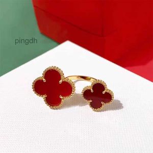 Designer Ring Van Clover Ring Cleef Four Leaf Clover Ring 18K gold plated girls ring Lucky Grass Ring with adjustable opening ins Hot style fourleaf Clover Ring vanly C