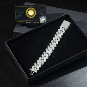 OEM 925 Silver Iced Out Moissanite Diamond Cuban Chain 20mm Hiphop 3 Rows of Diamond Armband 18K Gold Plated For Men smycken