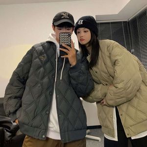 Diamond Plaid Cotton Jacket Men's 2023 Winter New Couple Baseball Cotton Jacket Oversize Jacket Thickened Korean Cotton Jacket