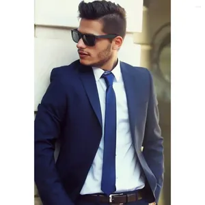 Men's Suits Elegant Slim Fit Blue Single Breasted Notch Lapel Smart Casual Office Costume Homme Daily 2 Piece Jacket Pants