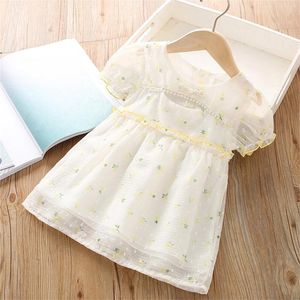 Girl Dresses Toddler Baby Girls Crew Neck Short Sleeve Button Flower Print Dress Summer Long Party First Birthday Outfit