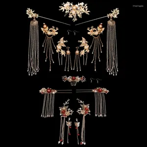 Halskette Ohrringe Set F42F Braut Retro Chinesische Haarschmuck Quaste Frauen Hochzeit Kopfschmuck