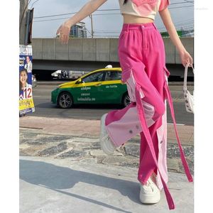 Women's Jeans Vintage Contrast Color Patchwork Casual Women 2024 Spring High Street Loose All-match Denim Wide Leg Cargo Pants