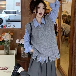 Graues Strickoberteil Damen V-Ausschnitt Damenpullover zum Verkauf Street Clothing Economy New Winter 2023 Ästhetische Wärme Korea Luxus 240216