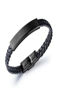 Mode smycken herr svart charm handgjorda braid läder armband hitta rostfritt stål design diy punk hiphop armband för män4983978