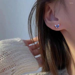Studörhängen Panjbj 925 Sterling Silver Butterfly Zircon Earring for Women Girl Delicate Korean Jewelry Birthday Present Drop Drop