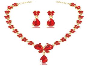 Earrings necklace sets Red white butterfly bridal jewelry sets for women elegant wedding jewelry set aniversary jewelry9210315